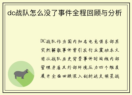 dc战队怎么没了事件全程回顾与分析
