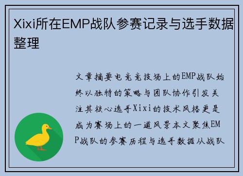 Xixi所在EMP战队参赛记录与选手数据整理